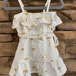 The Childrens Place Baby Girl 6-9 months Summer Dress white Gold Palm Trees NEW